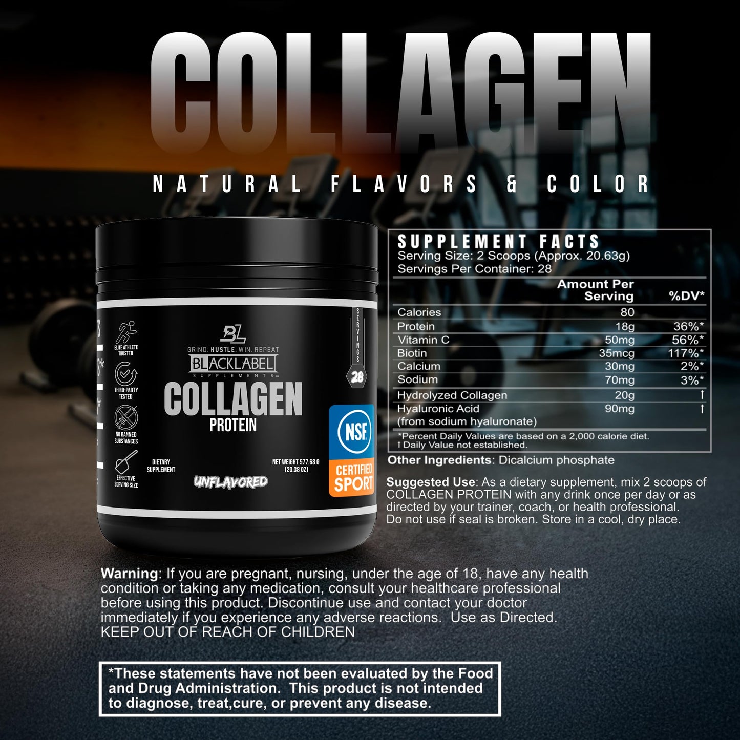BLACKLABEL Supplements Collagen Peptides Protein Powder (Powder) 20 Servings