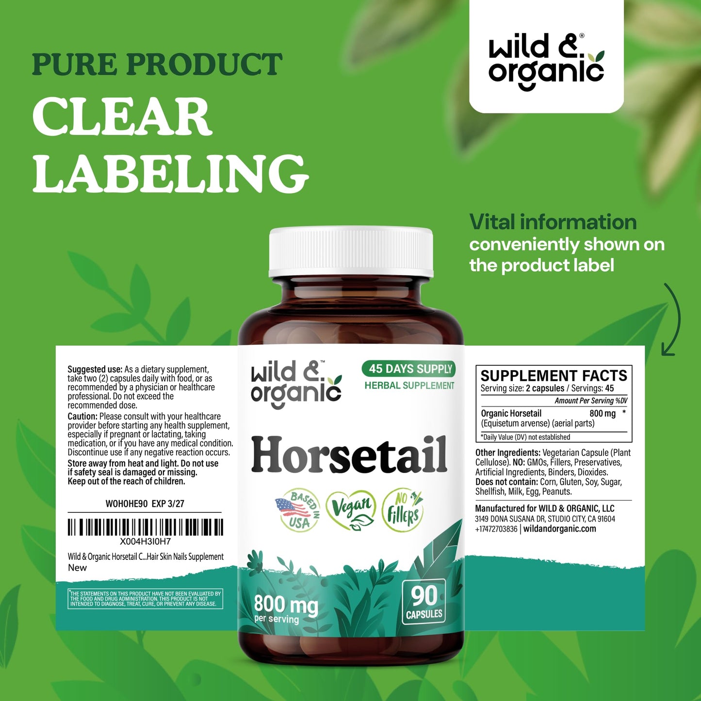 Wild & Organic Horsetail Capsule 90 Count