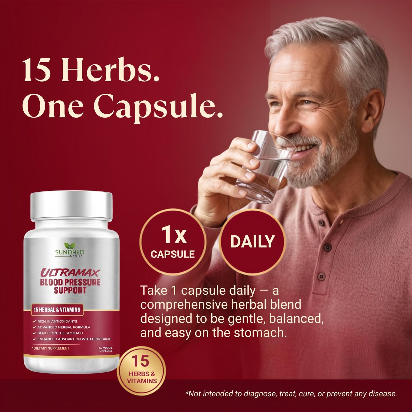 Sundhed Natural UltraMax Blood Pressure with Bioperine for Enhanced Absorption, Hawthorn Berry Capsules 60 Count