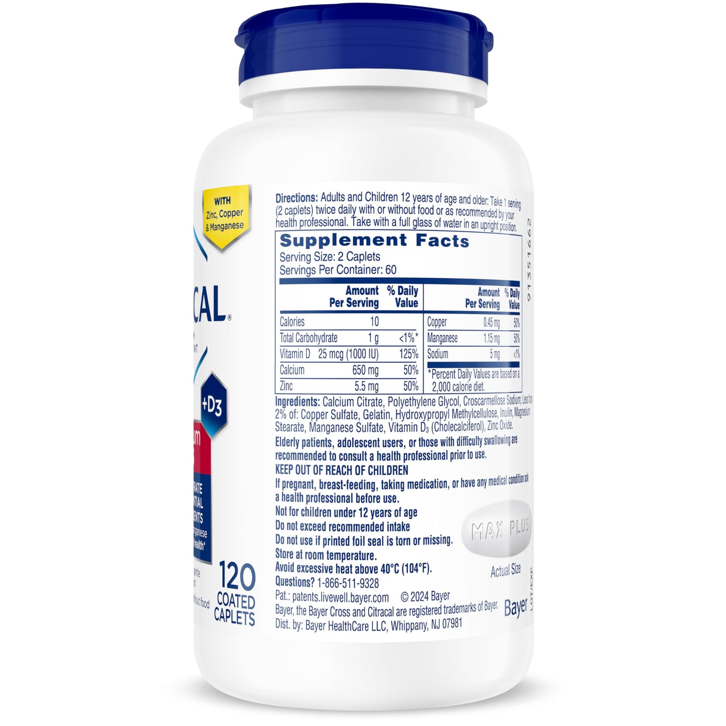Citracal Maximum Plus Calcium Supplement Caplets 120