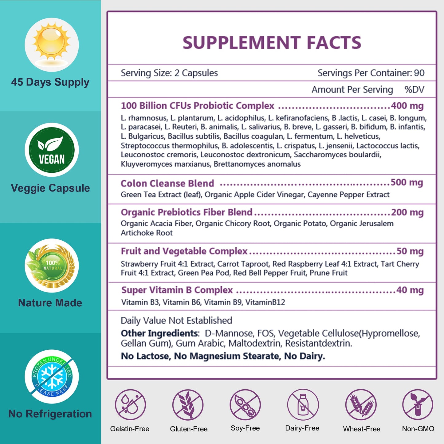 NATURE TARGET Probiotics for Women-Men Digestive Health, Mens-Womens Probiotic with Prebiotics, 100 Billion CFUs for Gut and Immune Health, 180 Veggie Capsules