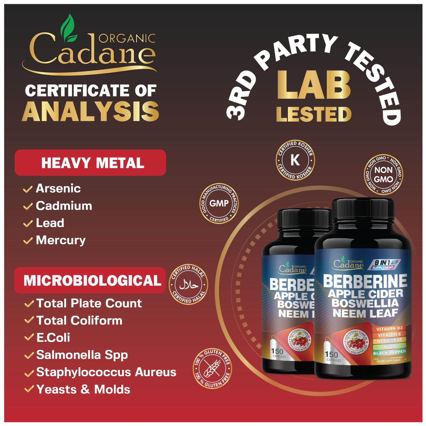 Organic Cadane Berberine Supplement Capsule 150 Capsules
