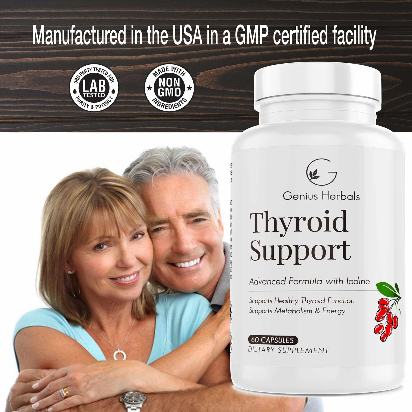 GENIUS HERBALS Thyroid Support Advanced Formula with Iodine Capsule 60 Count