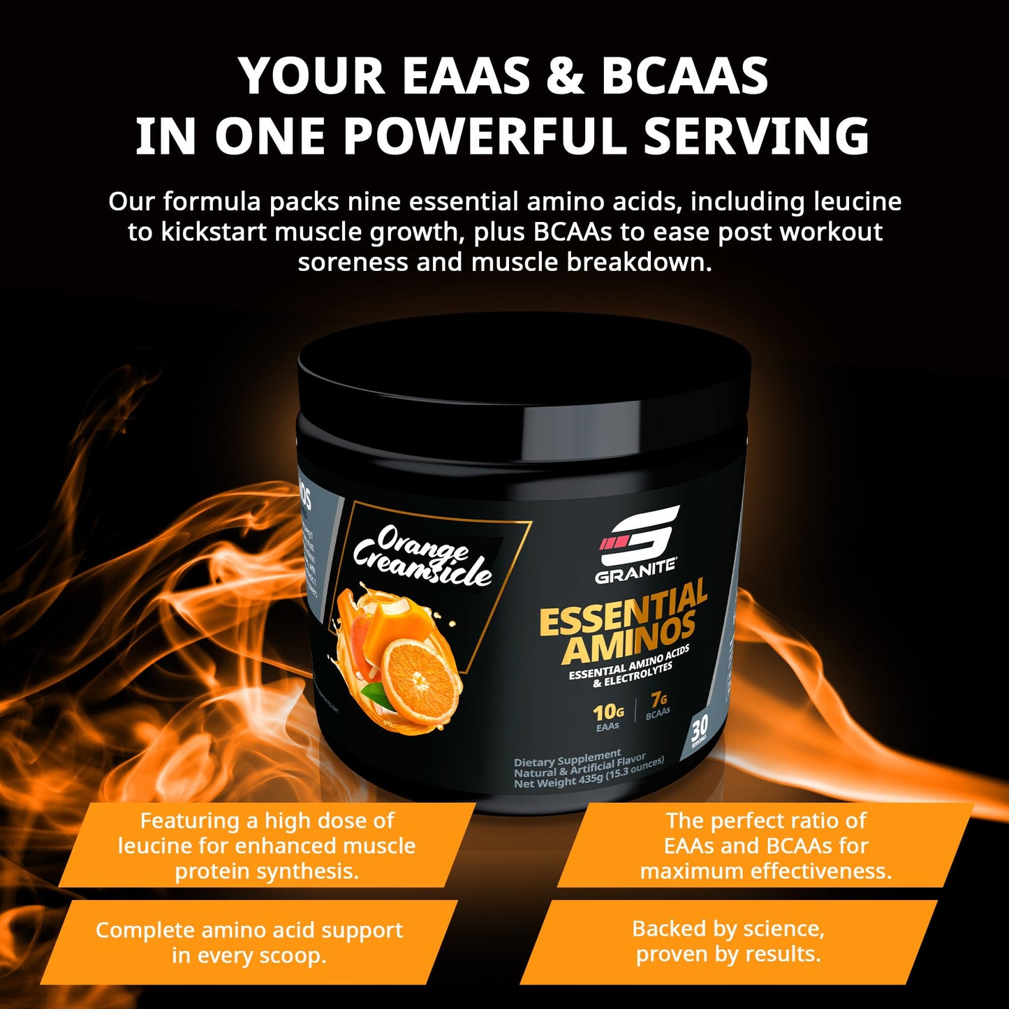Granite Supplements Essential Amino Acids Powder for Muscle Recovery and Growth, 30 Servings