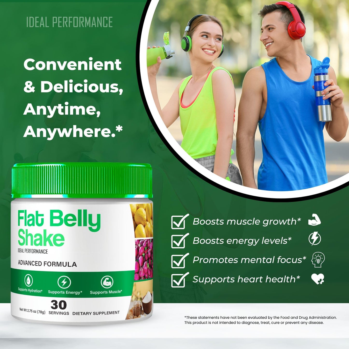 Ideal Performance Flat Belly Shake Powder, 2 oz