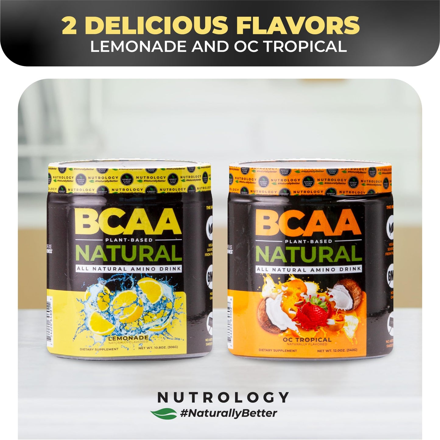 Nutrology BCAA Natural Plant Based Powder Lemonade Flavor, 2:1:1 Amino Acids Ratio, Pre- and Post-Workout Recovery, Vegan, Gluten-Free, Non-GMO, 30 Servings