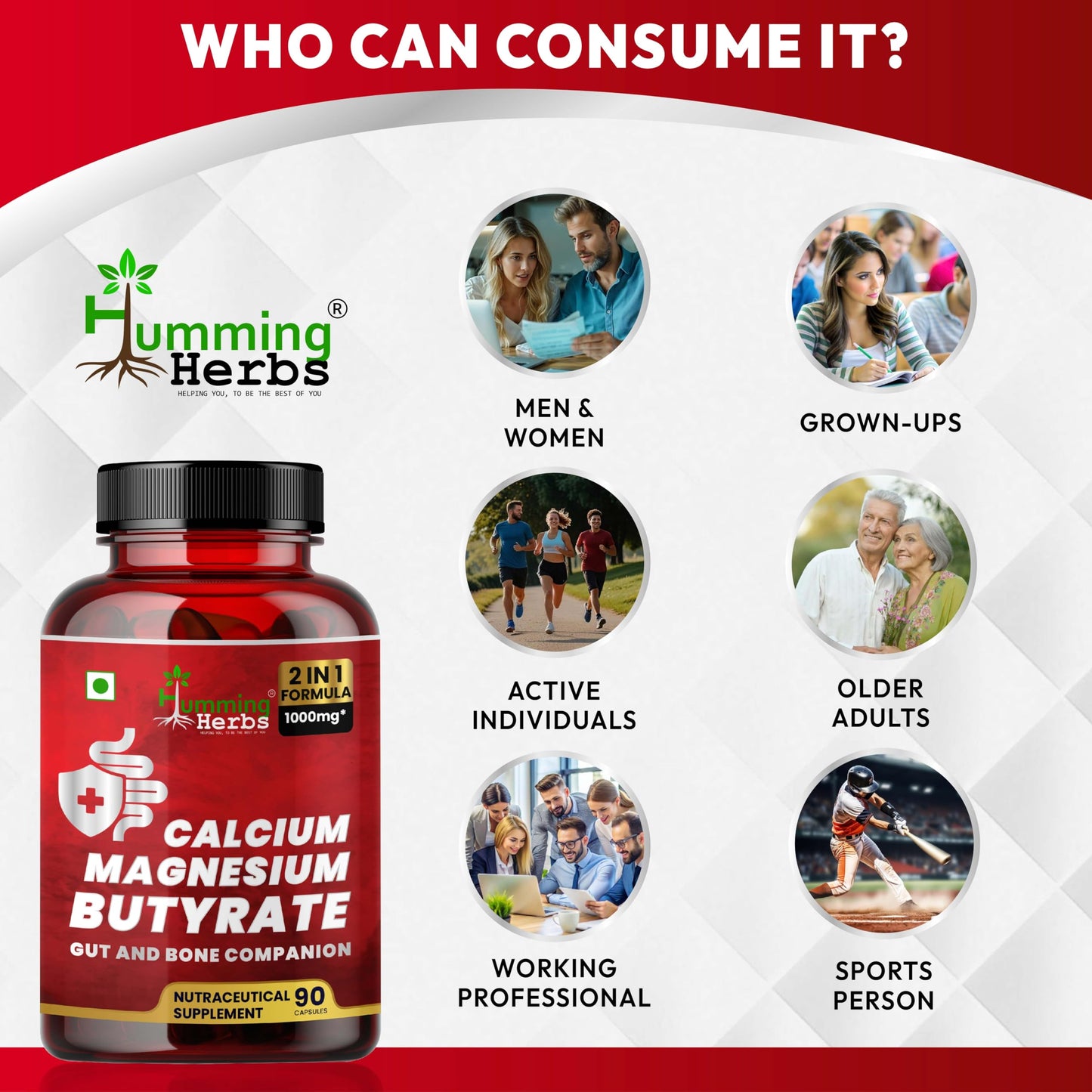 Humming Herbs Calcium Magnesium Butyrate Capsules, 90 Count
