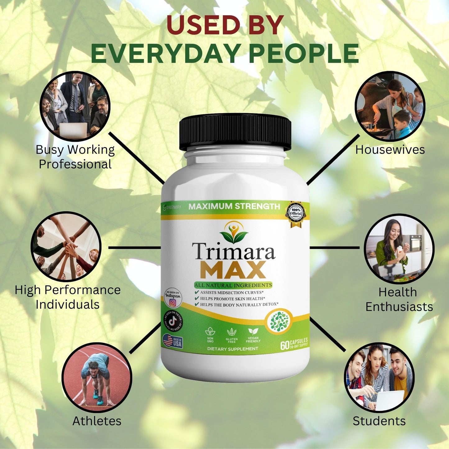 GREENVIFY Trimara Max Maximum Strength Natural Dietary Supplement Capsules, 60 Capsules