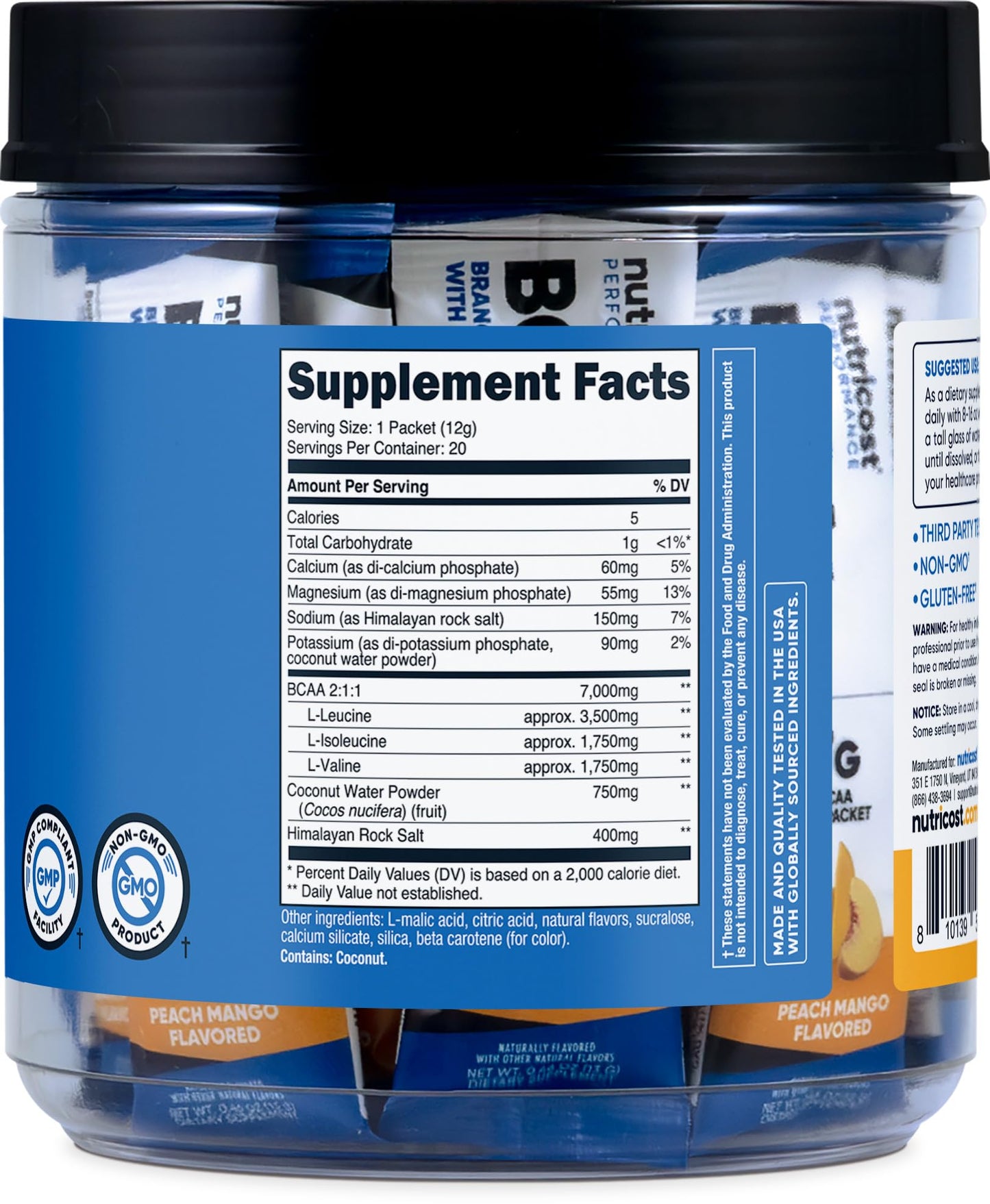 Nutricost BCAA+ Hydration Peach Mango Powder, 18