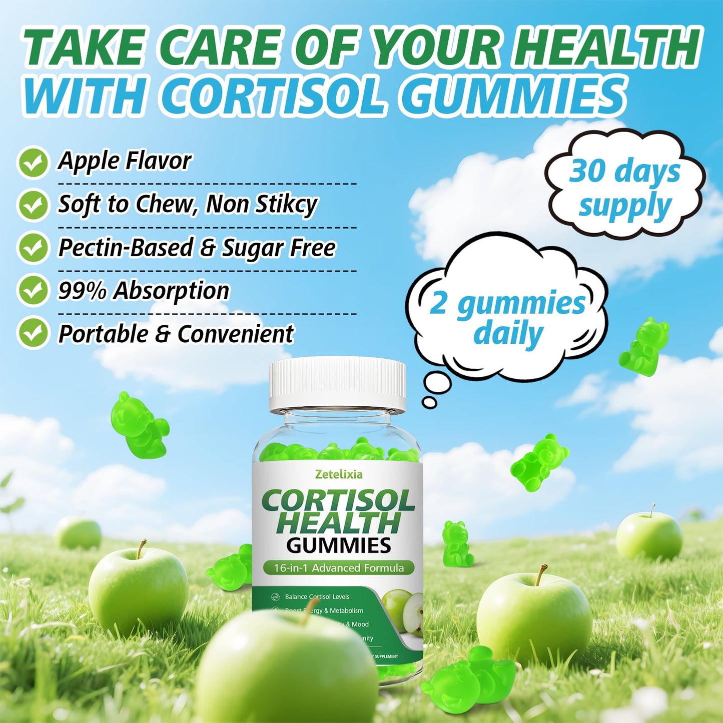 Zetelixia Cortisol Gummies for Women, 60 Gummies
