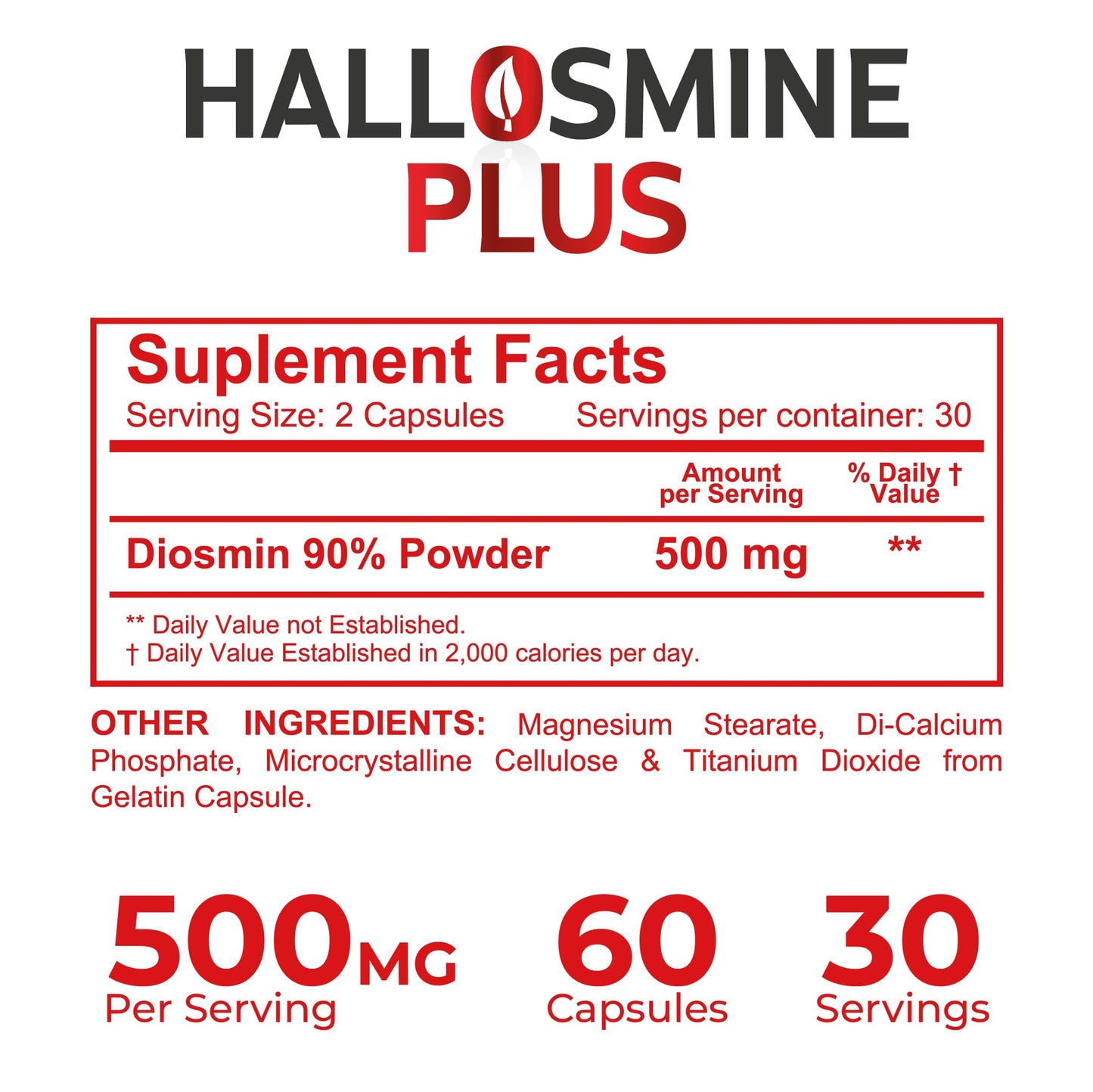 Hallusa Natural Hallosmine Plus Circulation & Vein Support, 60 Capsules