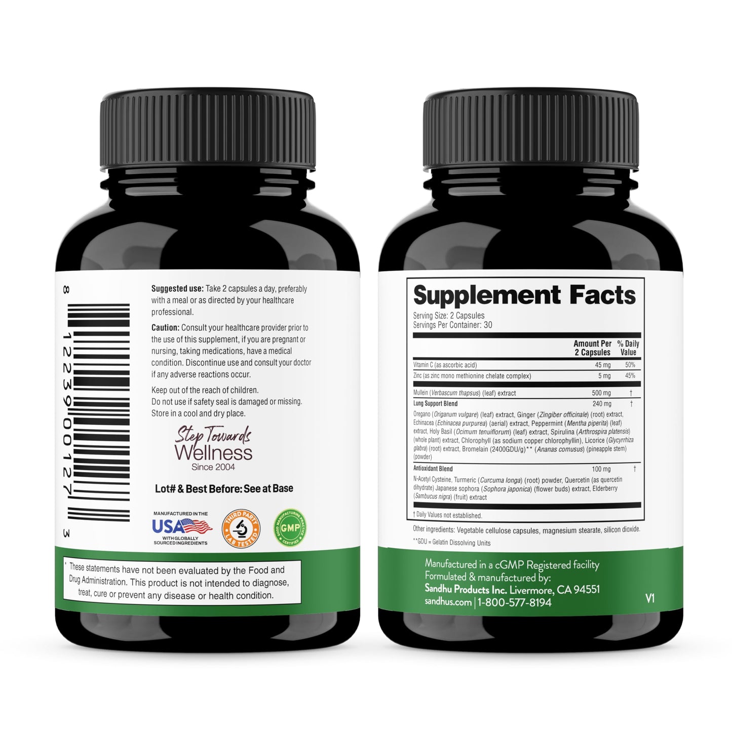 Sandhu's Mullein Capsules for Lungs with Quercetin, Mullein Leaf Extract Supplement for Immune, Lung & Respiratory Health Support, 60 Capsules