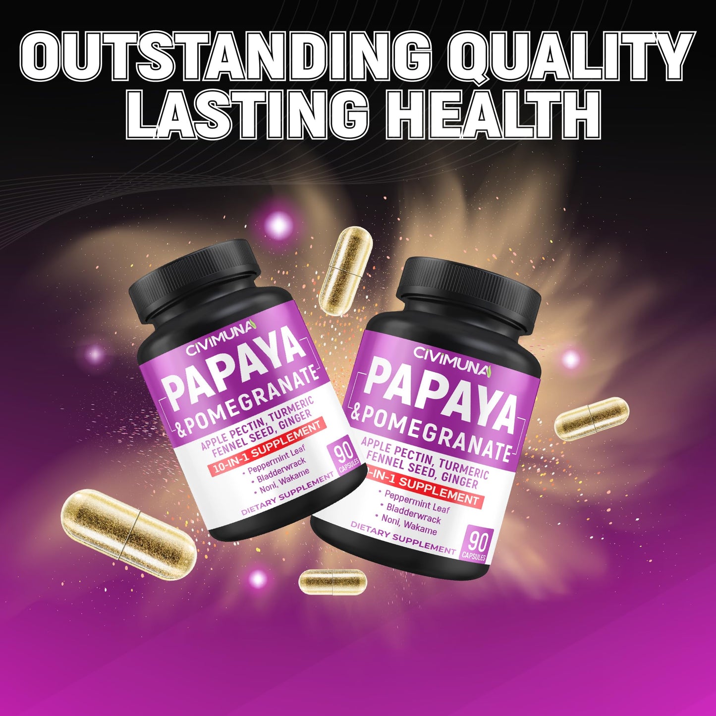 CIVIMUNA Papaya Capsules with Papaya, Pomegranate, Apple Pectin and More, 90 Capsules