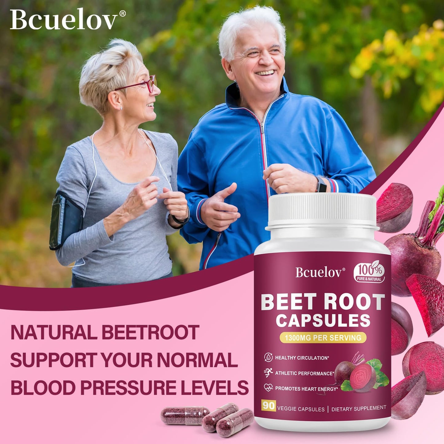 Bcuelov Beet Root Capsules 1300mg Pure Beetroot Powder - 90 Capsules