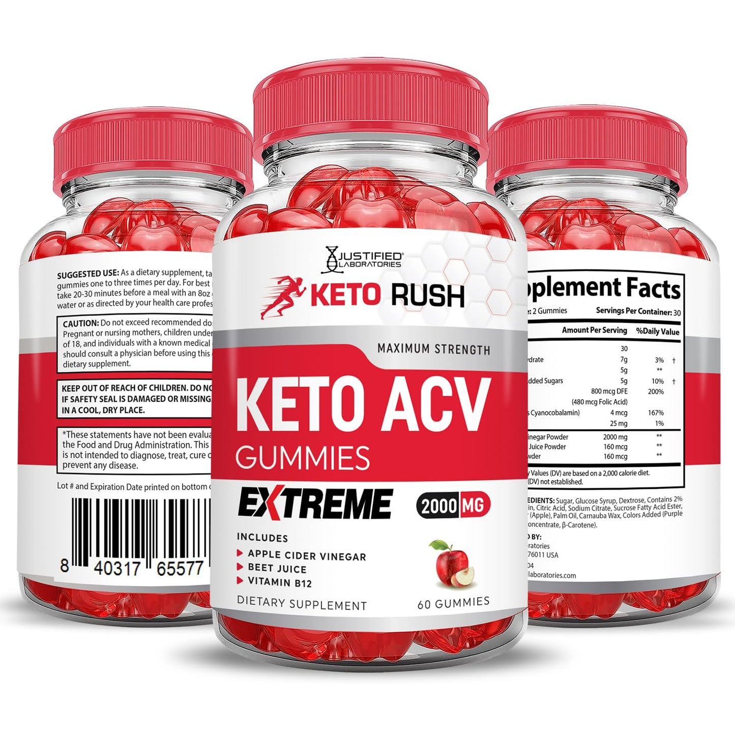 Justified Laboratories Keto Rush Keto ACV Gummies Extreme 2000MG, 120 Gummies