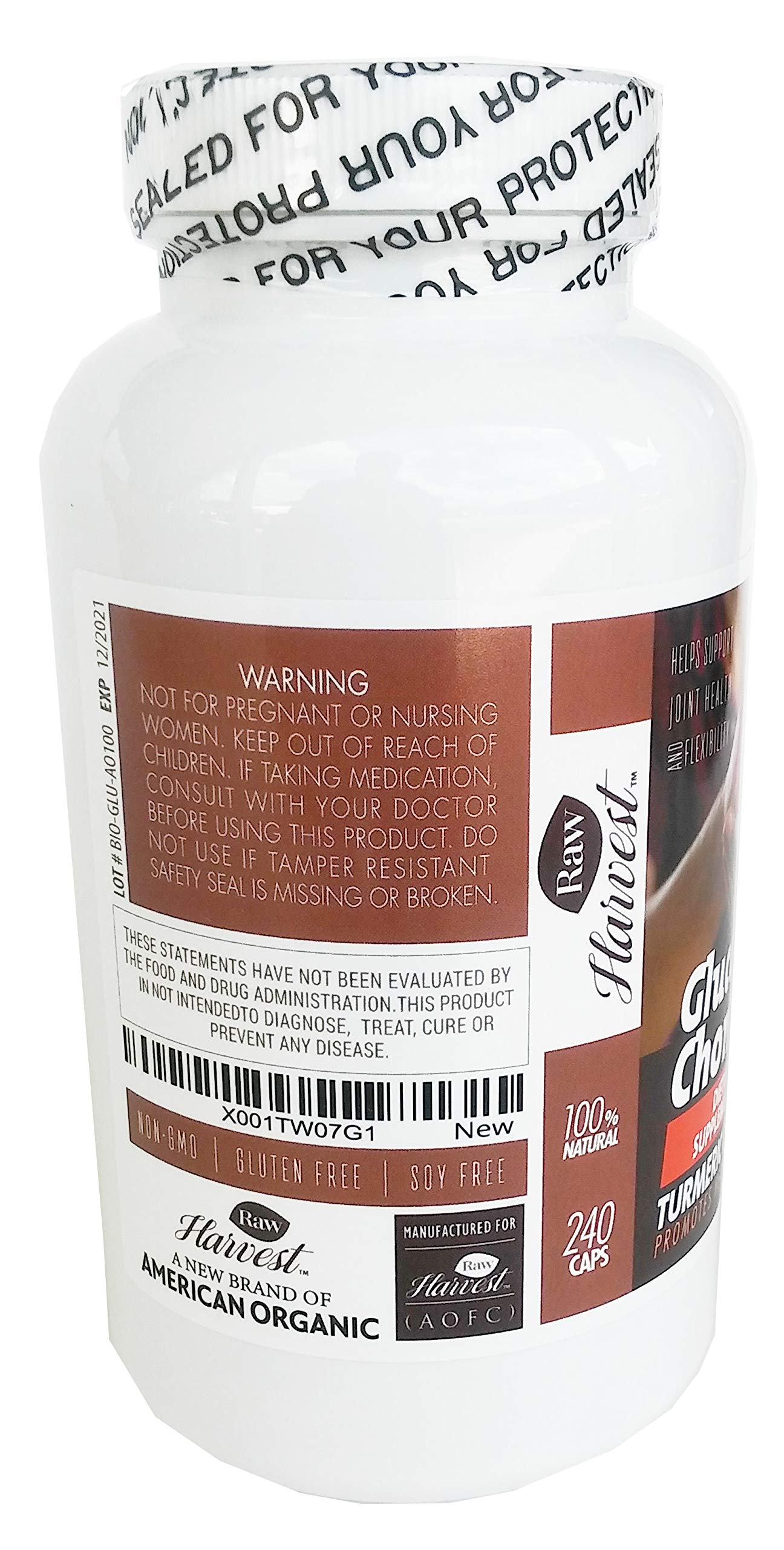 RawHarvest Glucosamine & Chondroitin with MSM, Turmeric, Ginger Capsules 240