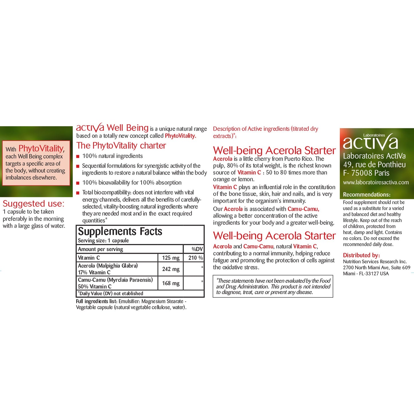 Activa Labs Well Being Acerola Starter Pack MicroGranule Vitamin C 125mg Capsule 60