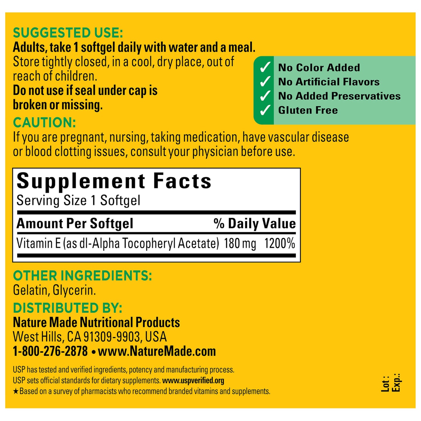Nature Made Vitamin E 180 mg (400 IU) dl-Alpha, Dietary Supplement for Antioxidant and Skin Support Softgels, 300