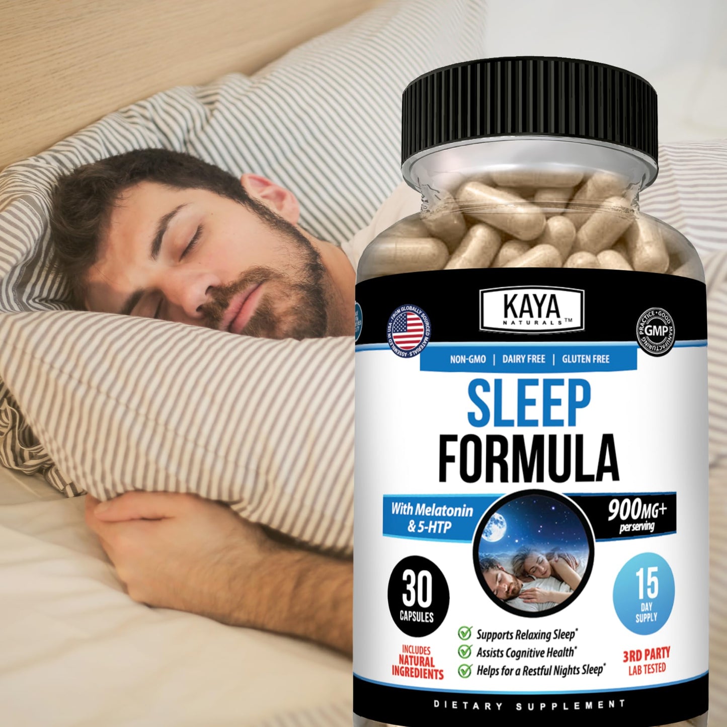 Kaya Naturals Sleep Support Formula with Melatonin 30 Capsules