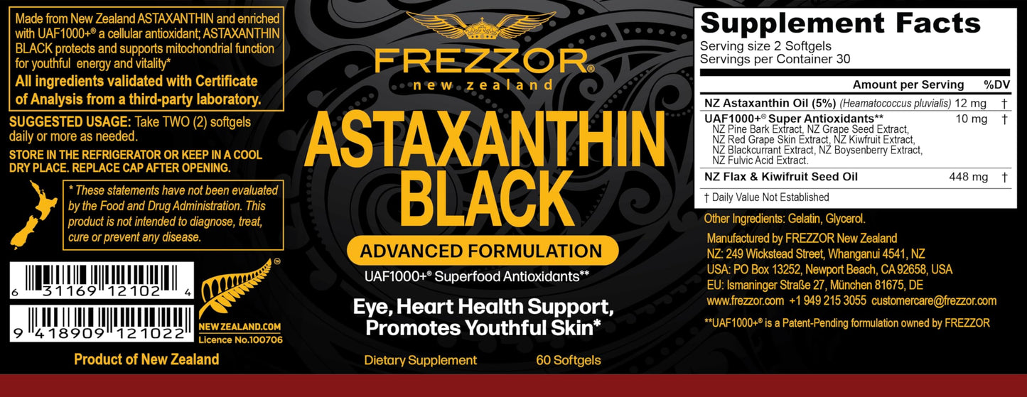 FREZZOR Astaxanthin Black 12mg Softgels, 60 Count