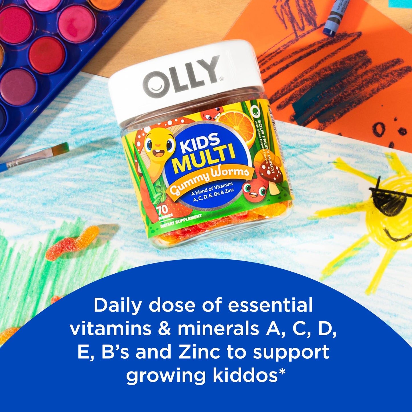 OLLY Kids Chillax Magnesium Gummies Plus L-Theanine, Lemon Balm, Sherbet Flavor, 100 Gummies