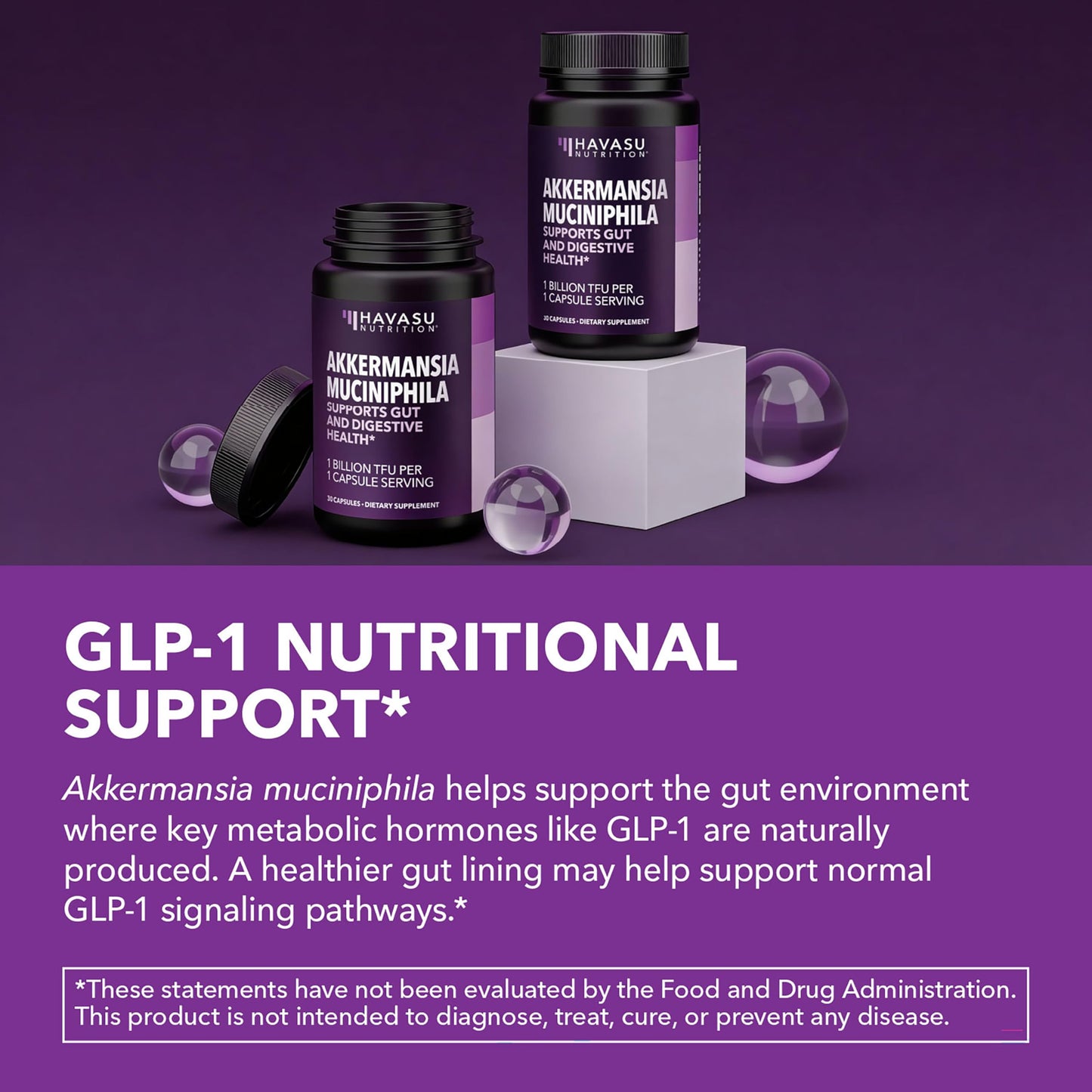 HAVASU NUTRITION Akkermansia Muciniphila 1 Billion TFU GLP-1 Nutritional Support Capsule, 30 Count