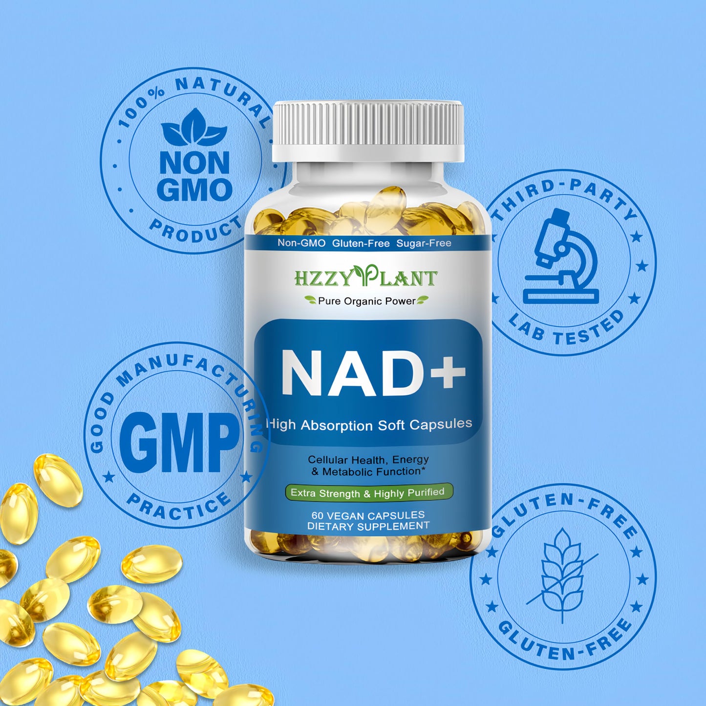 HZZYPLANT NAD+ Supplement Softgels 60 Count