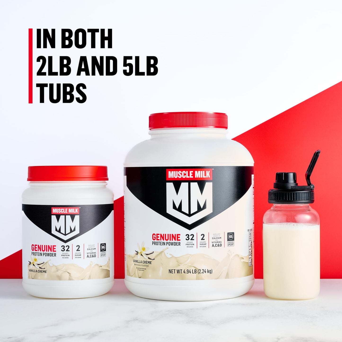Muscle Milk Genuine Protein Powder, Chocolate, 1.93 Pounds, 13 Servings, 32g Protein, 2g Sugar, Calcium, Vitamins A, C & D, NSF Certified for Sport, Energizing Snack, Packaging May Vary