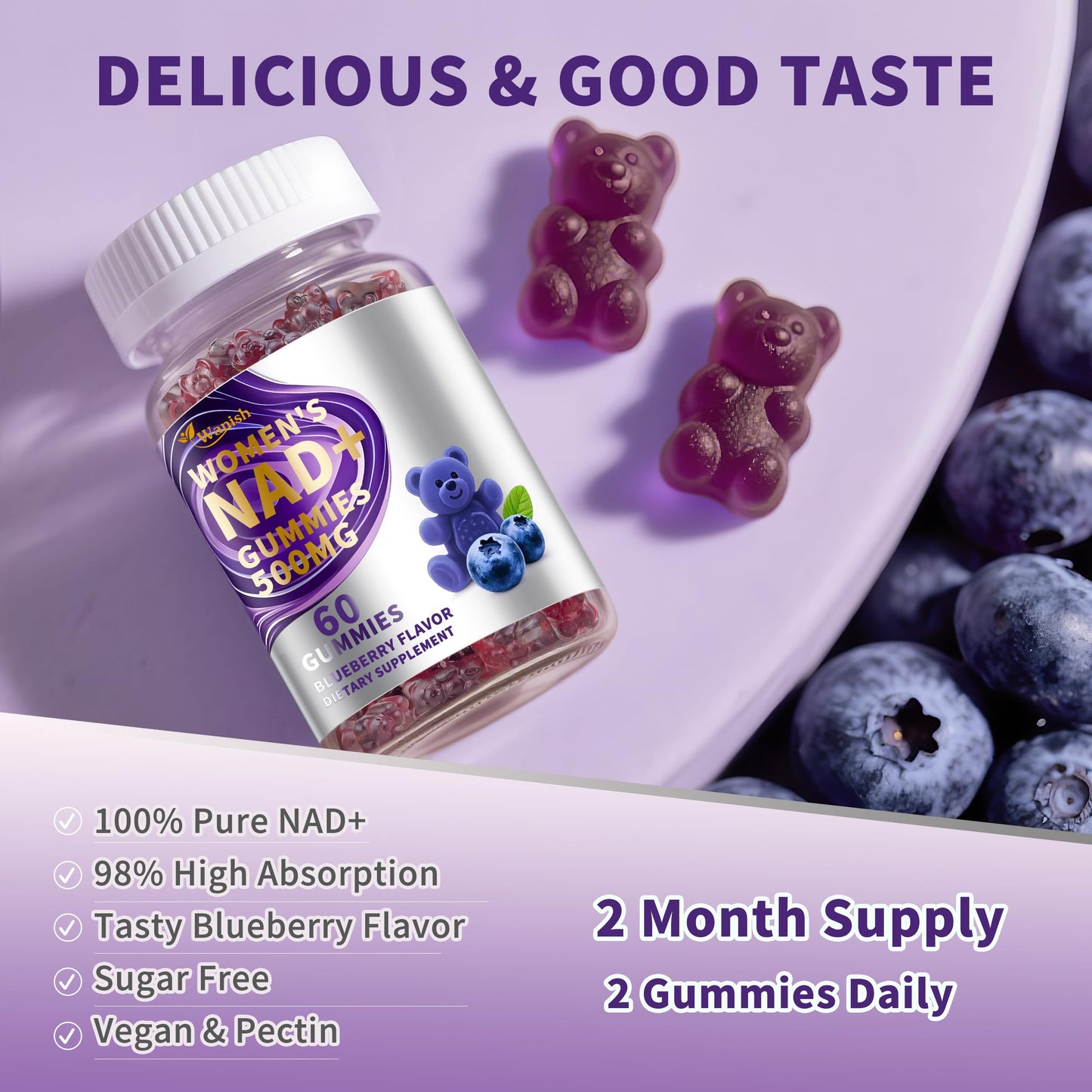 Wanish NAD Gummies for Women 60 Count