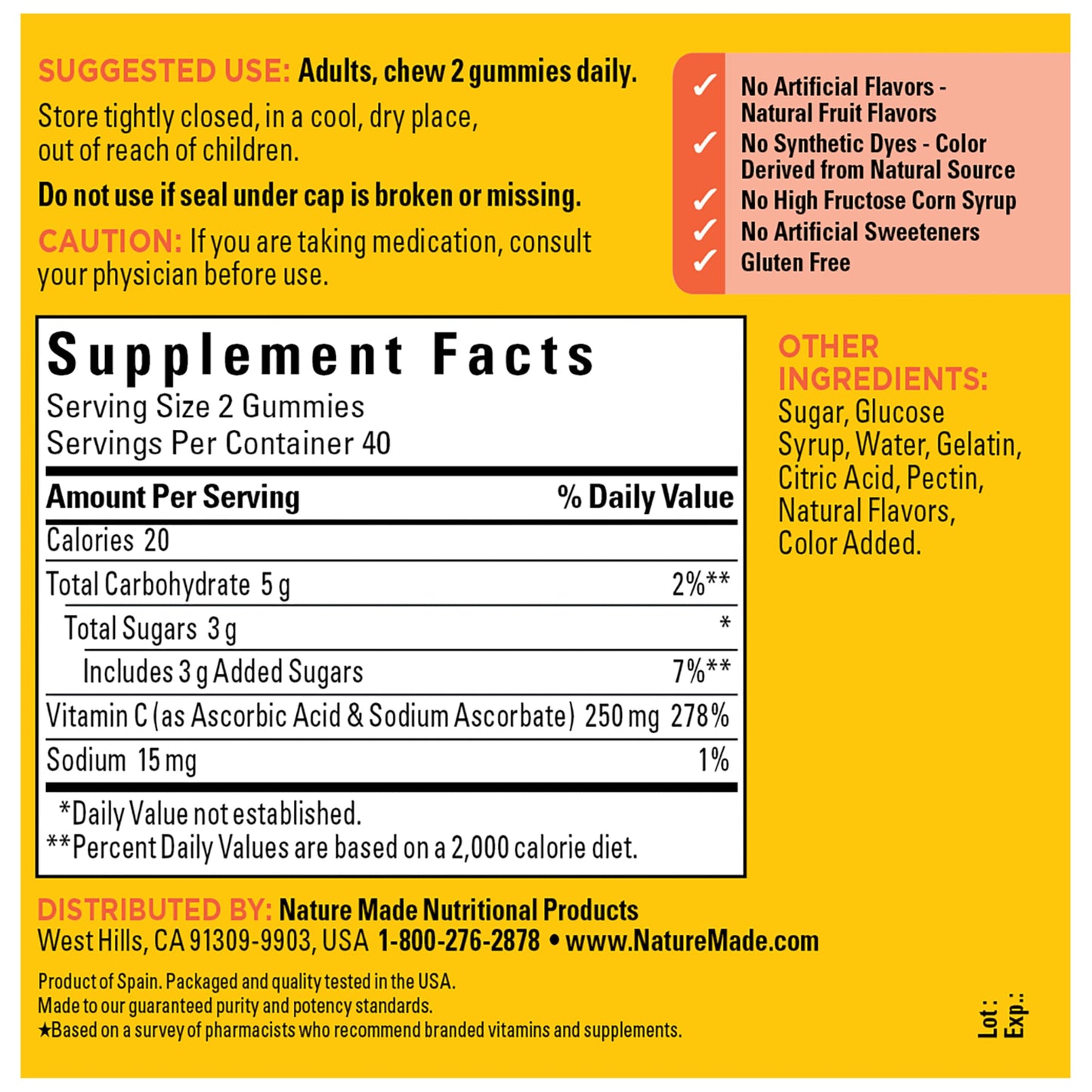 Nature Made Vitamin C Gummies 250mg per Serving, 80 Gummies