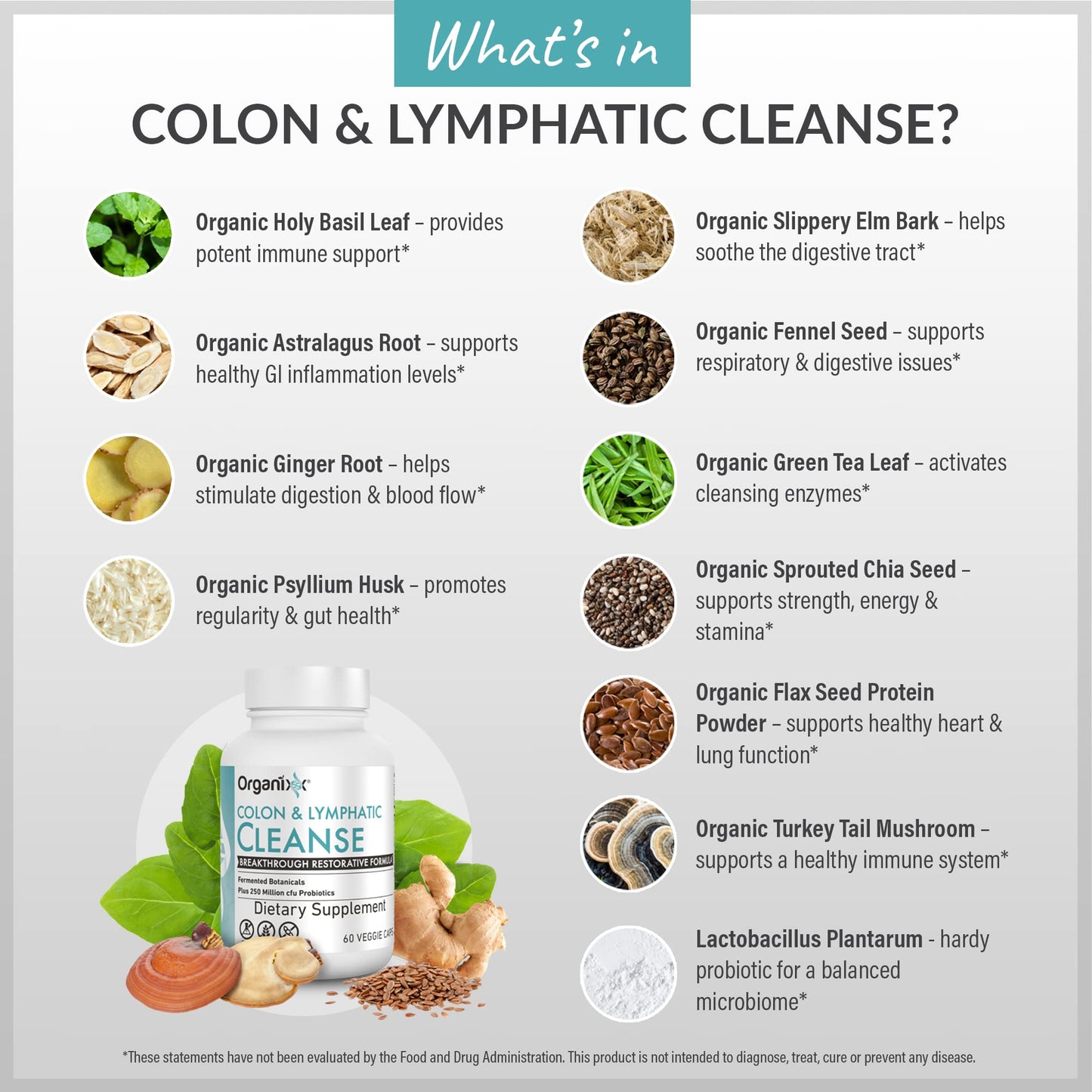 Organixx Lymphatic & Colon Cleanse, Probiotic Support Capsule 60