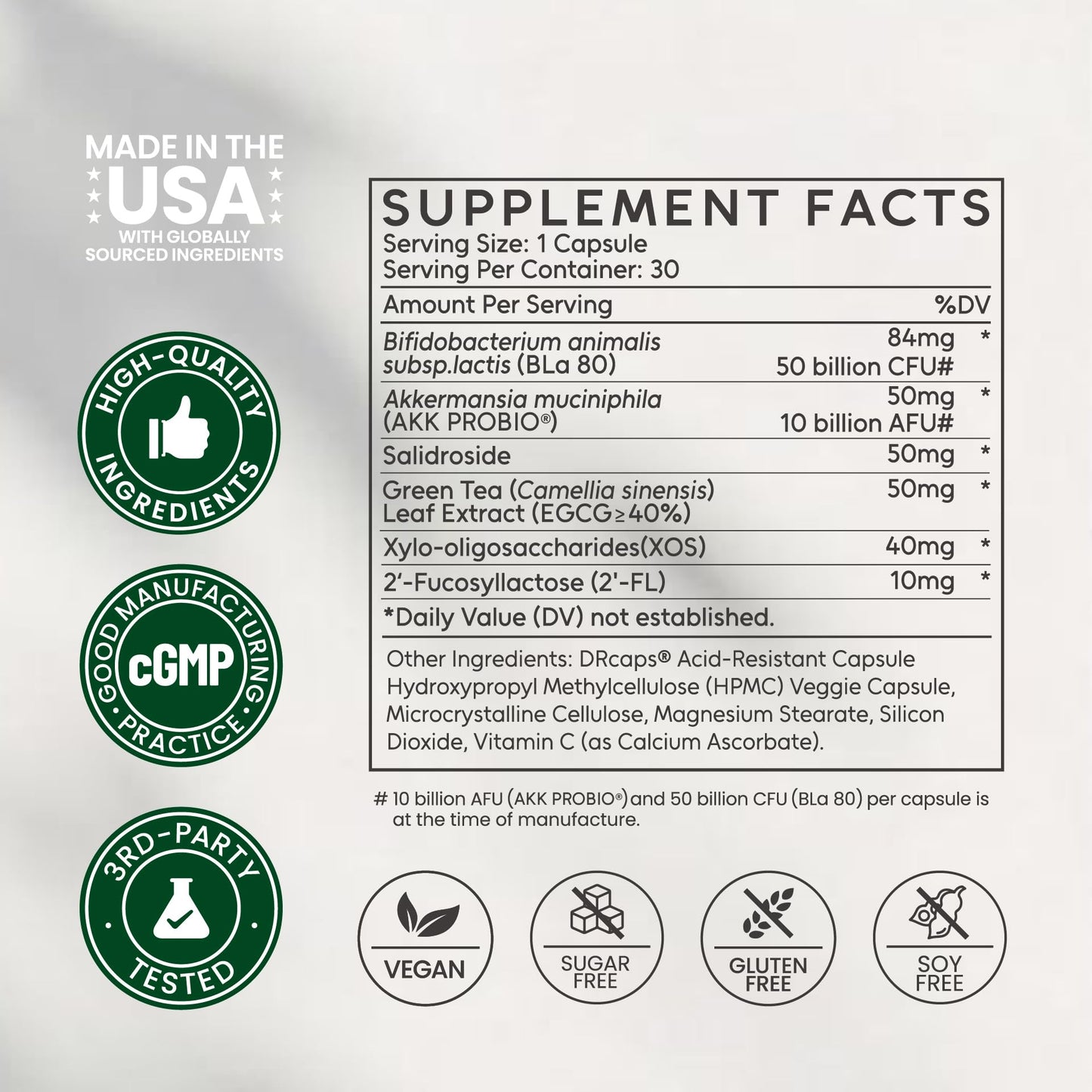 NEUMINA Akkermansia Muciniphila 60 Billion with Rhodiola and Bifidobacterium Probiotic Capsules, 30 Capsules