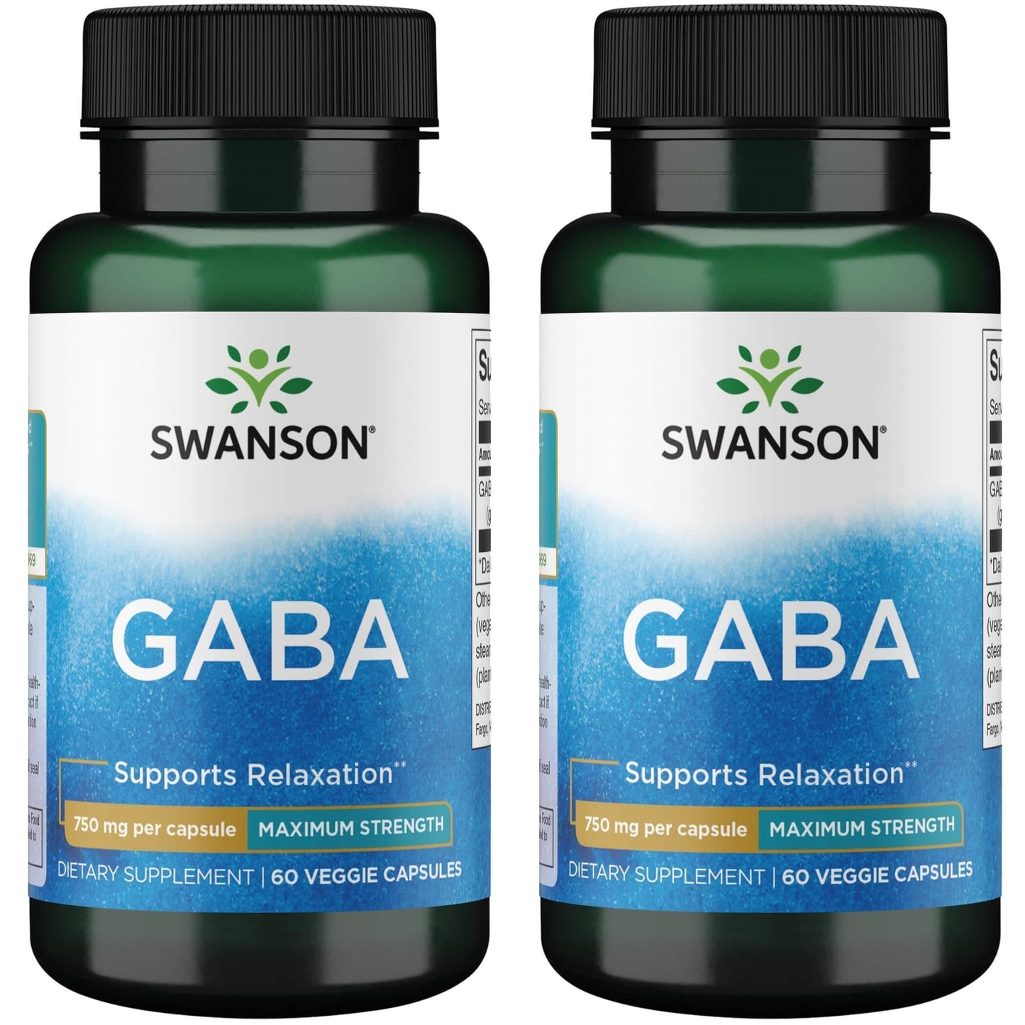Swanson Amino Acid Maximum Strength GABA 750 mg Capsules, 60 Veg Capsules, 2-Pack