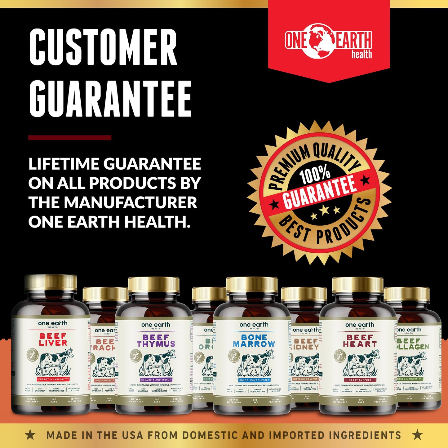 One Earth Health Grass Fed Beef Heart - New Zealand Sourced Heart, 200 Capsules