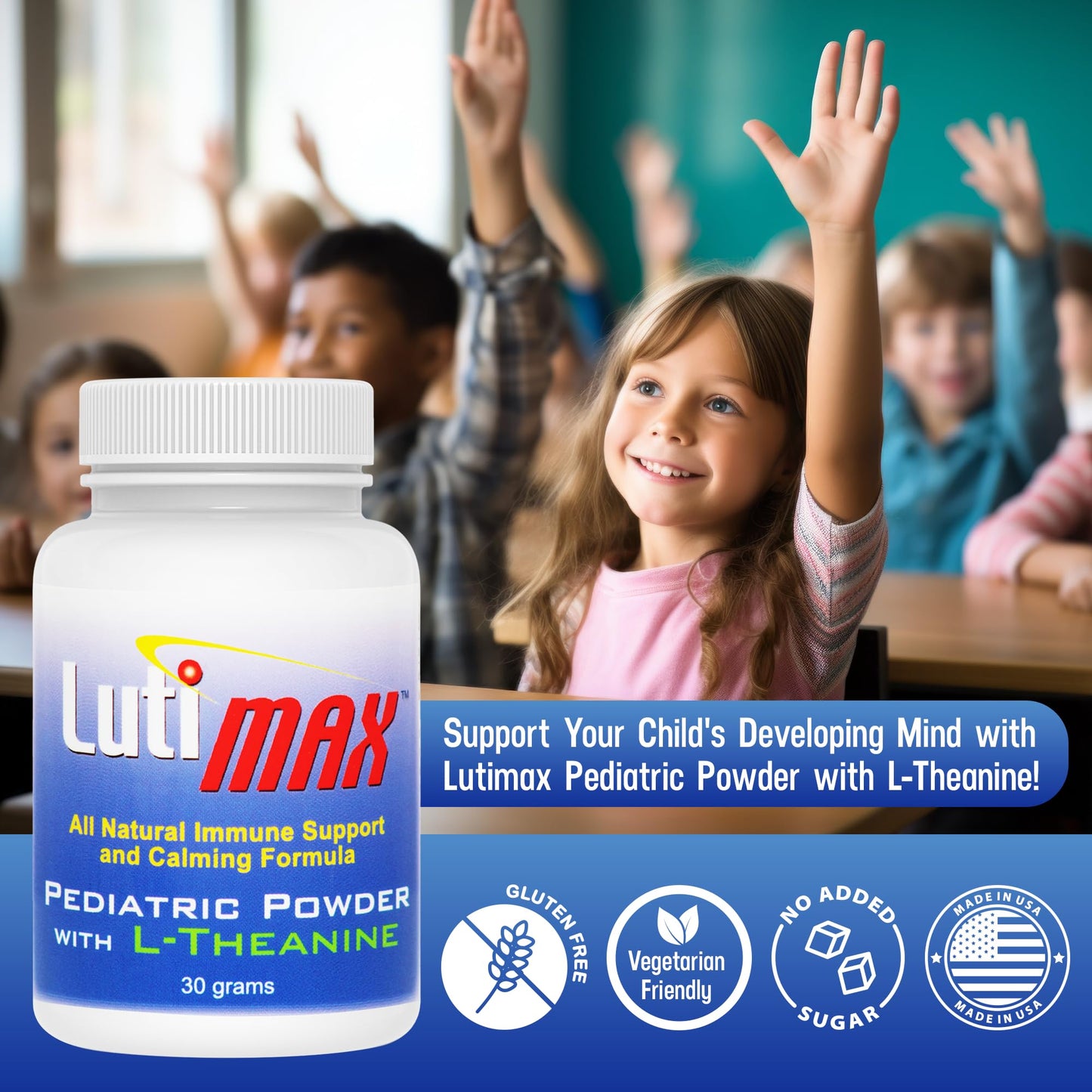 Luti Lutimax Pediatric Powder Brain Supplement with Luteolin, Rutin & L-Theanine - Kids Memory, Focus, Muscle & Immune Support Brain Supplement - Nootropic Antioxidants for Brain Health Support 1.1 Ounce