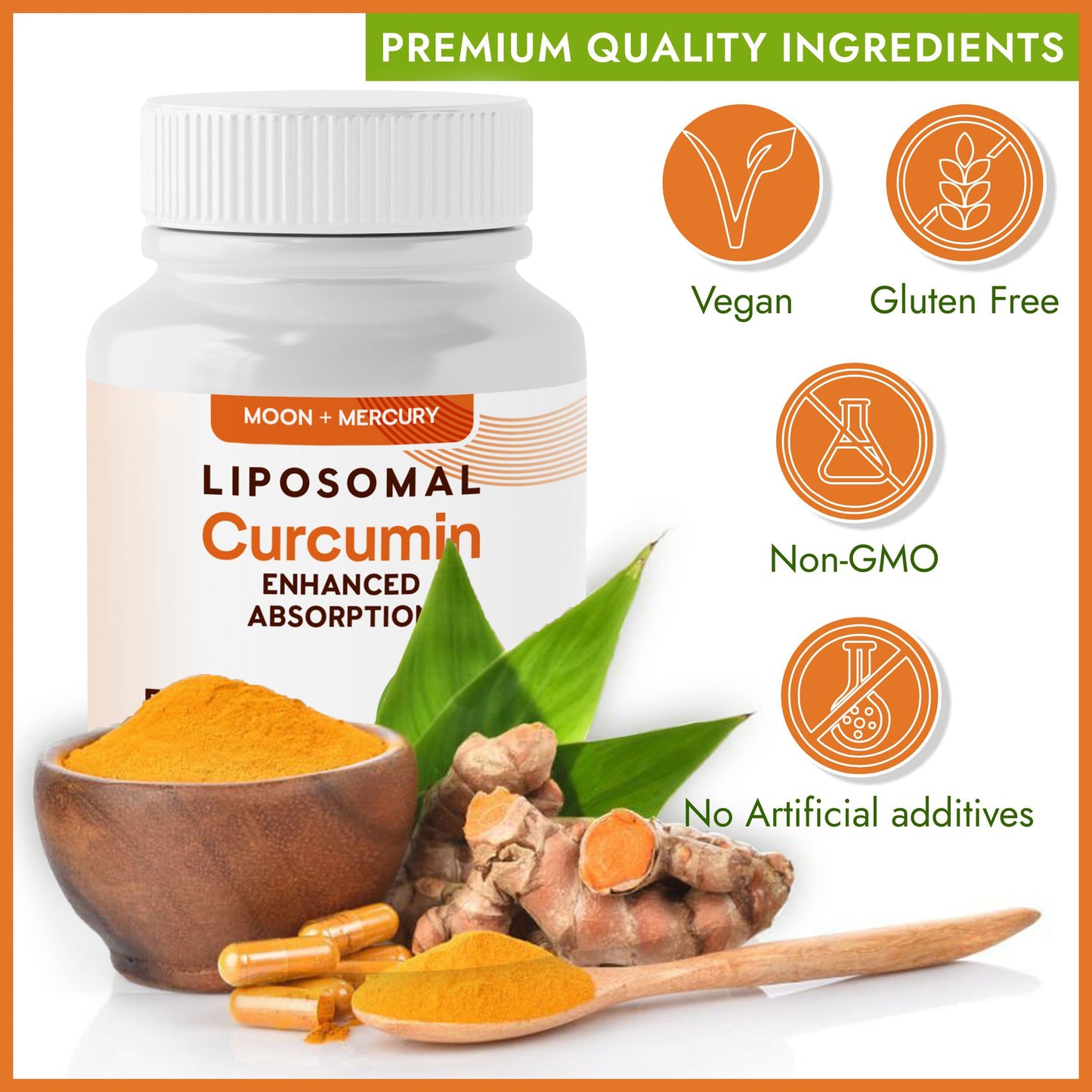 Moon + Mercury Liposomal Turmeric Curcumin Supplement Capsules, 60 Capsules
