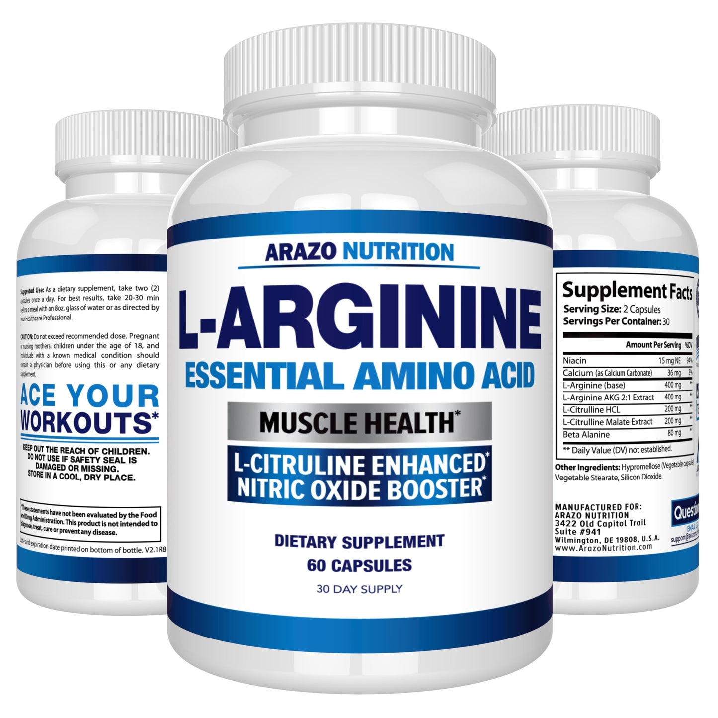 Arazo Nutrition Premium L-Arginine Capsule, 60 Capsules