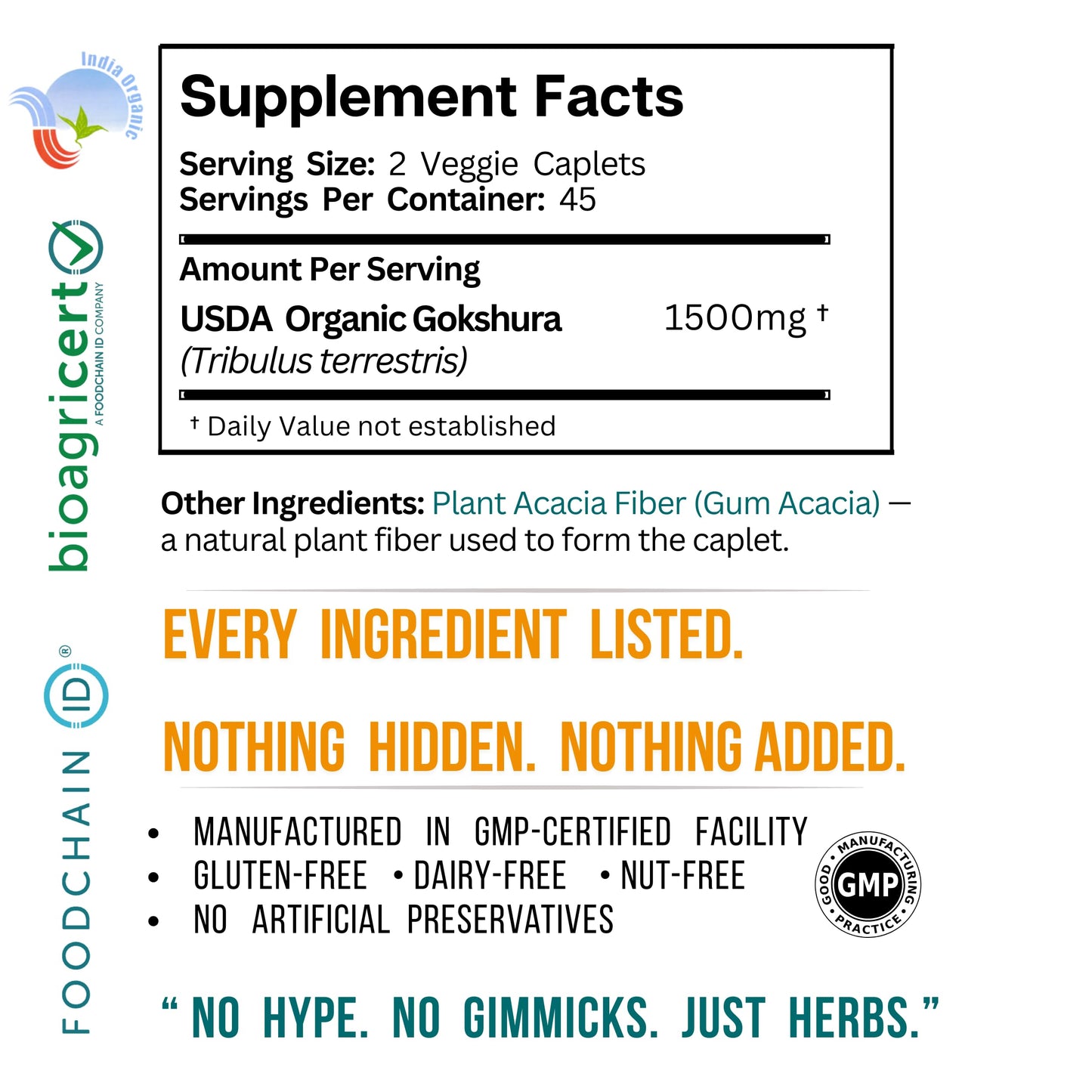 GeVica Biosciences Gokshura (Tribulus terrestris) Caplets, 90 Count