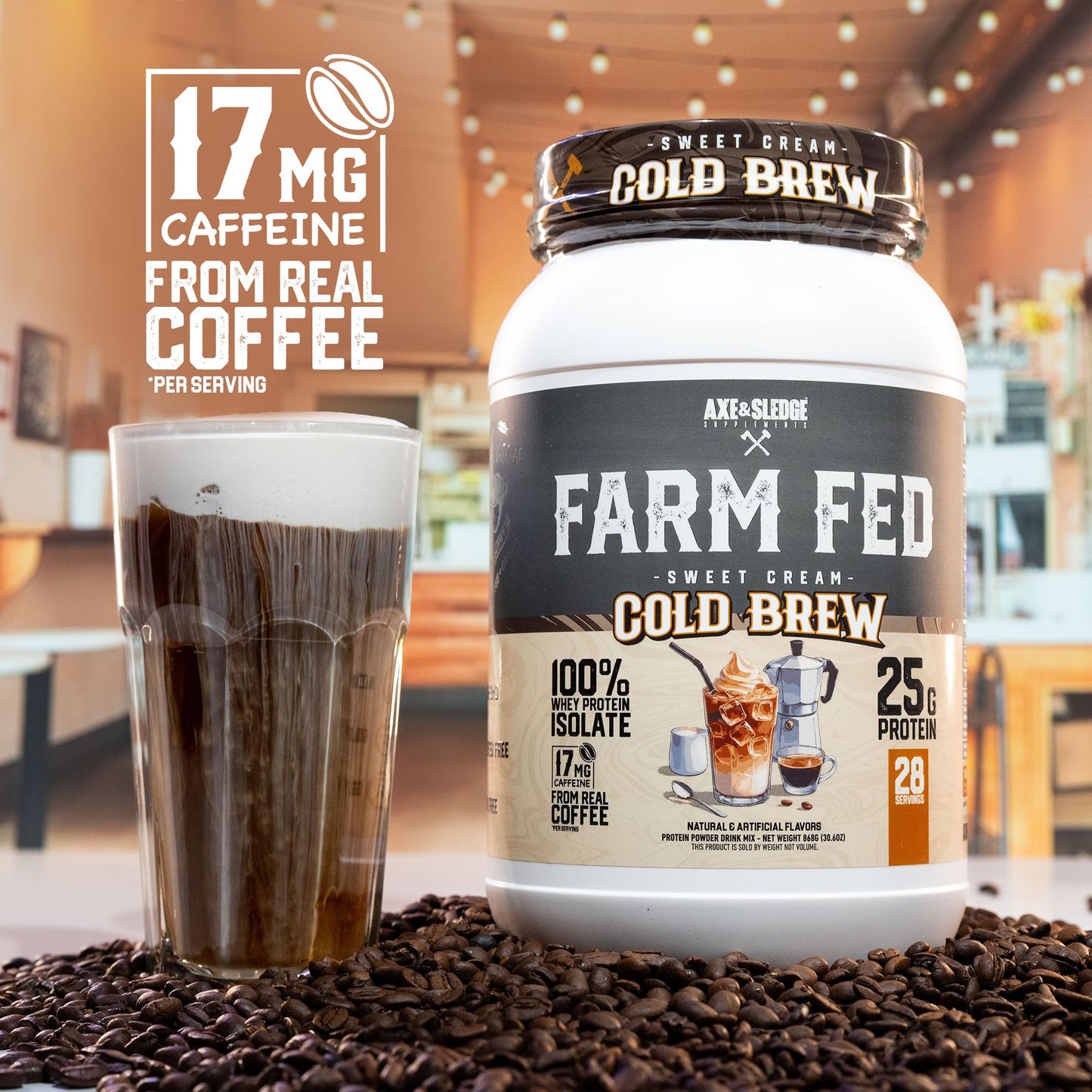 Axe & Sledge Farm Fed 100% Whey Protein Isolate Protein Powder, 7.05 oz Sweet Cream Cold Brew
