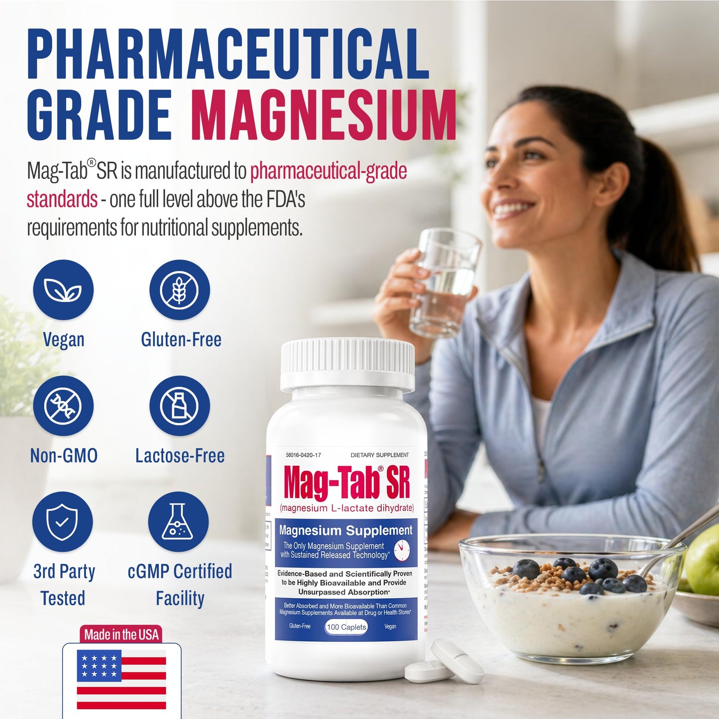 MAG-TAB SR Extended Release Magnesium Lactate Tablet, 100 Count
