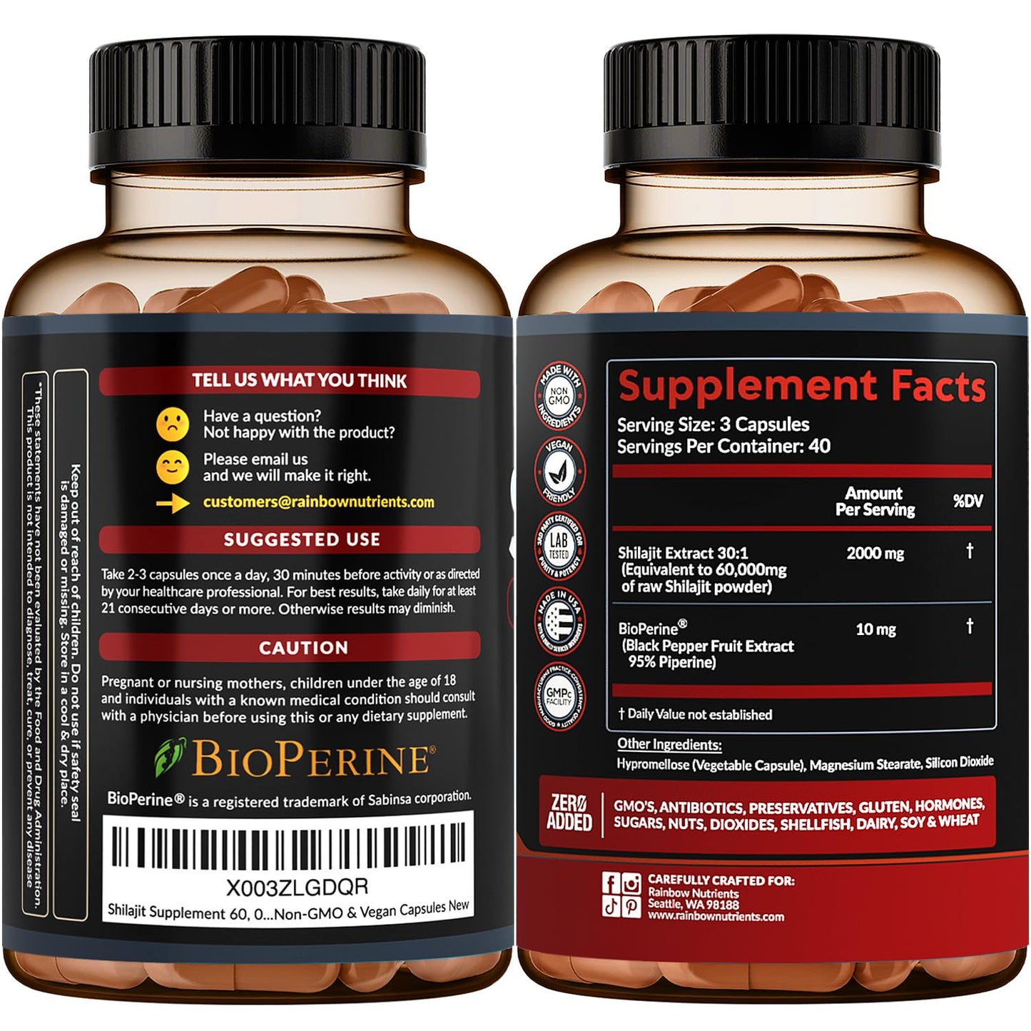 Rainbow Nutrients Pure Himalayan Shilajit Capsules, 120 Count