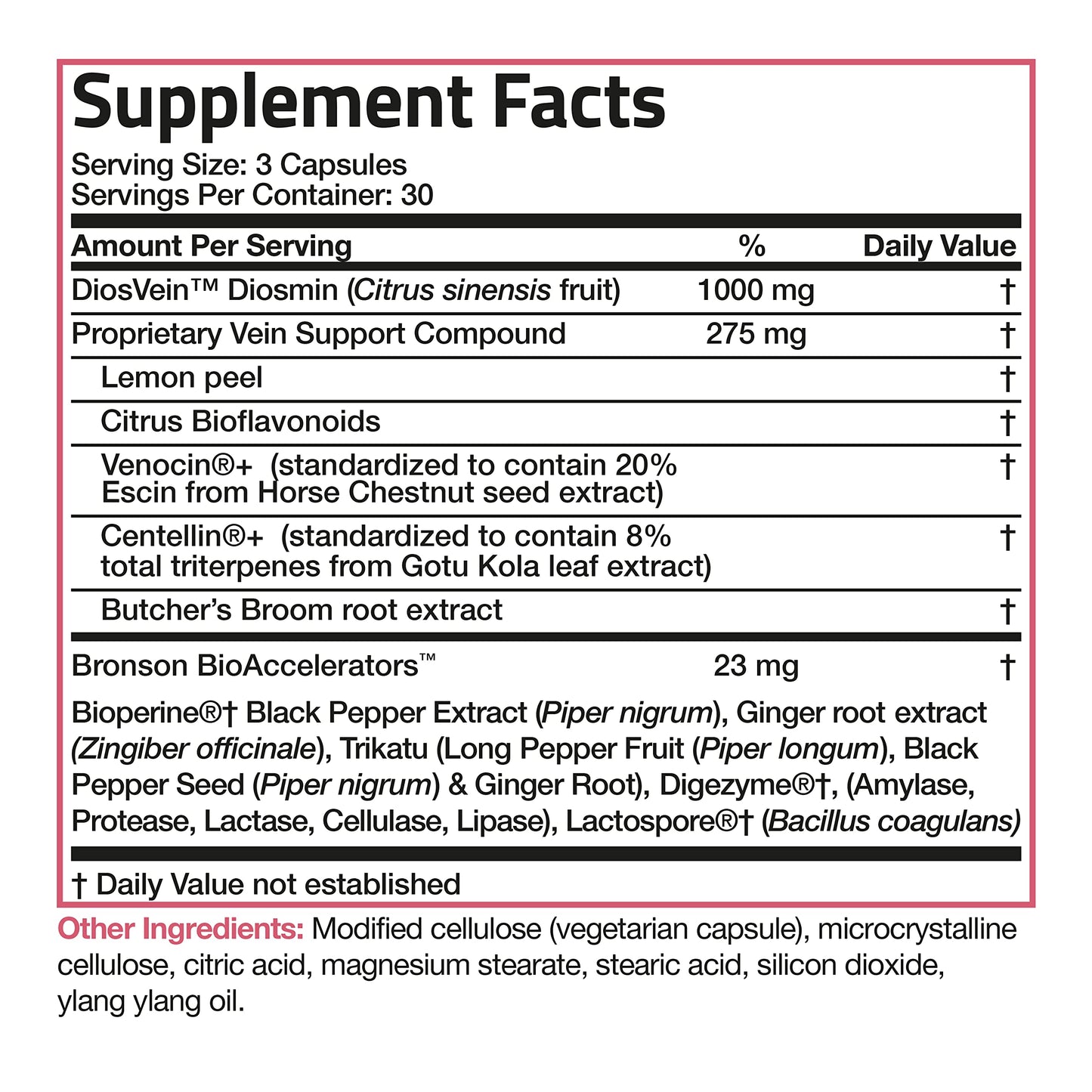 Bronson VeinAid Diosmin 1000mg DiosVein Varicose Vein Complex with Venocin & Centellin Capsules, 90