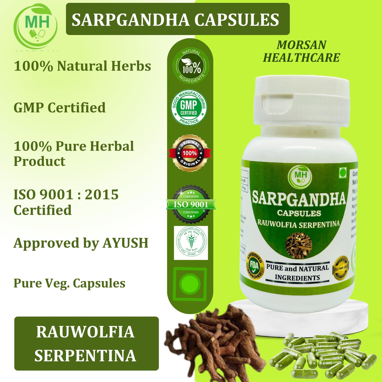 Generic Sarpgandha (Rauvolfia Serpentina) 500 mg Capsules, 60 Count