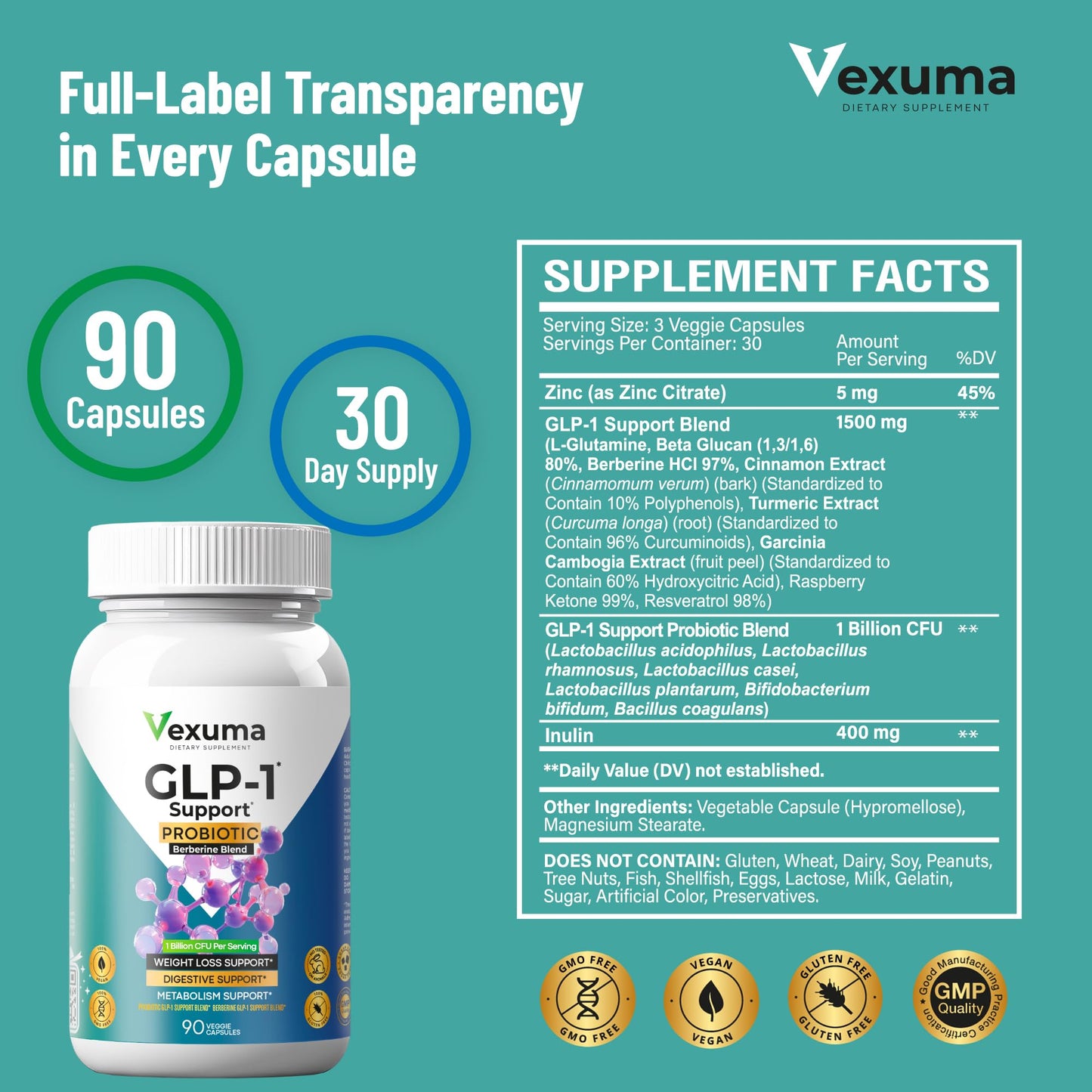 Vexuma GLP-1 Support Probiotic Supplement Capsule, 90 Count