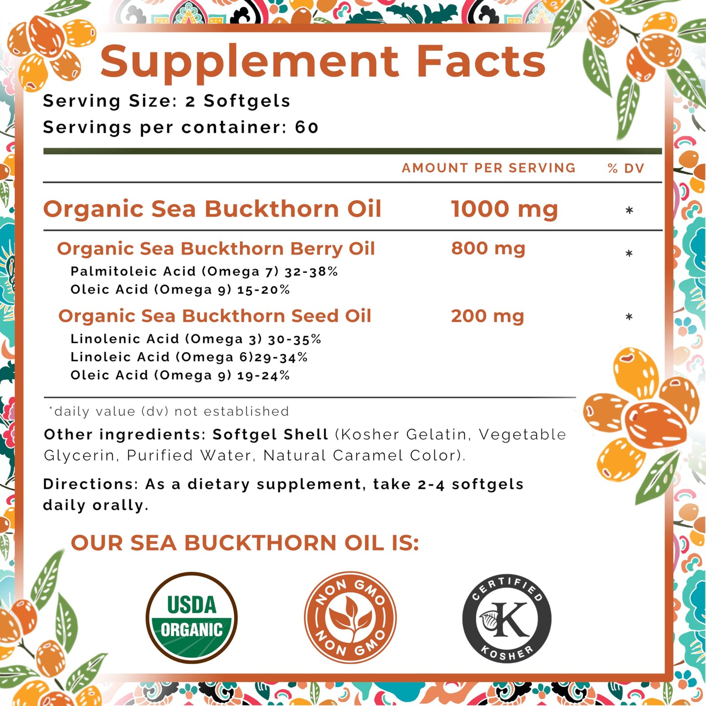 SEABUCKWONDERS Organic Sea Buckthorn Oil Omega-7 Complete Capsules 120