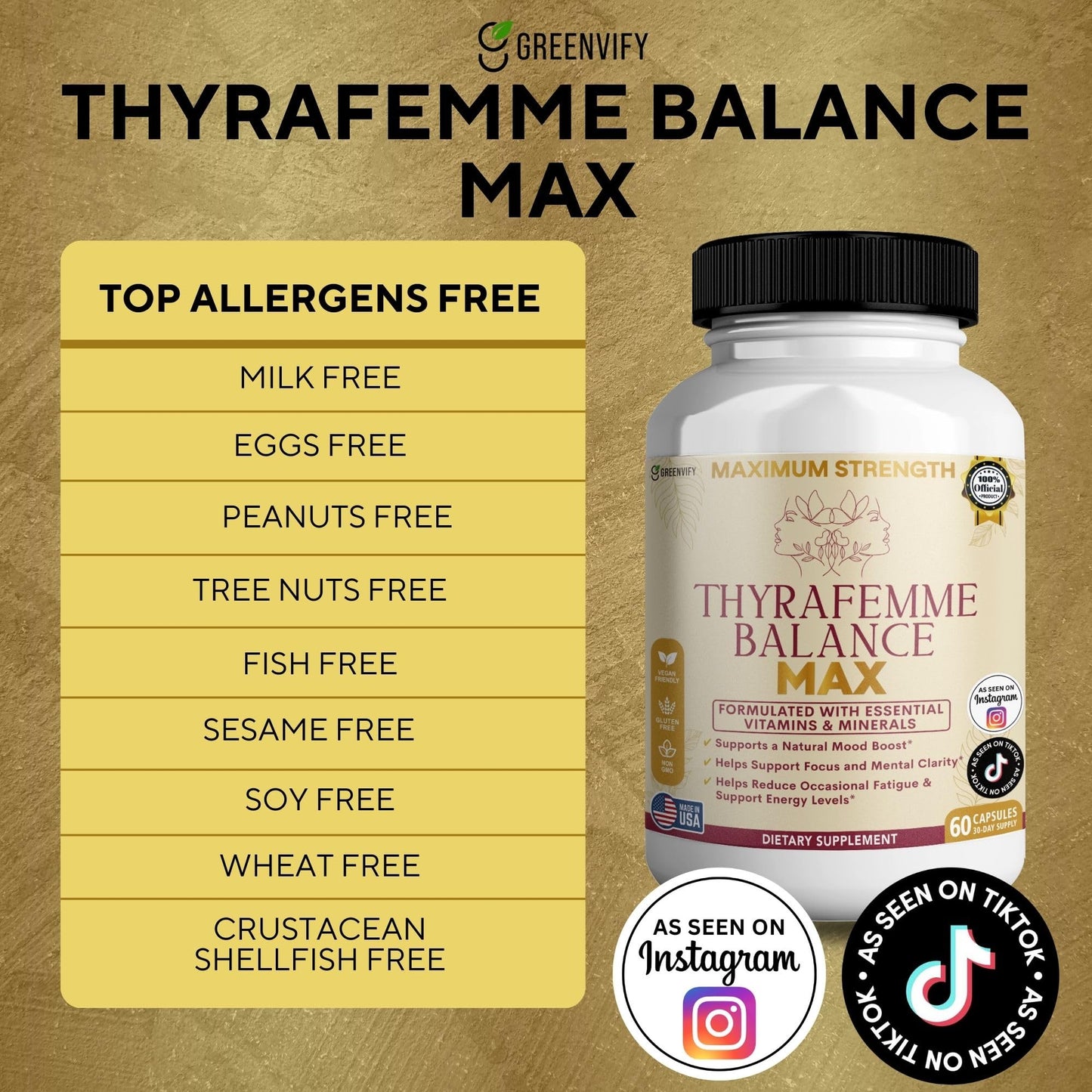 GREENVIFY Thyrafemme Balance Max, Mood and Energy Support Supplement Capsule, 300 Count