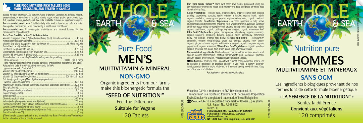 Natural Factors Whole Earth & Sea Men's Multivitamin & Mineral Tablets, 120 Tablets
