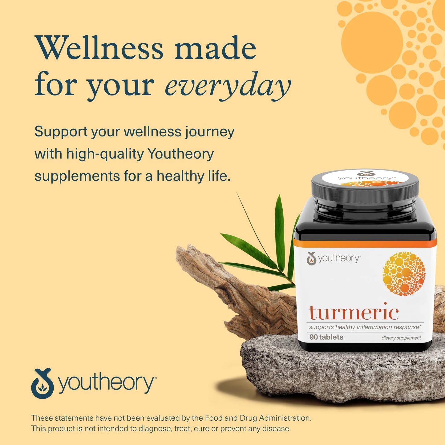 Youtheory Turmeric 450 mg with Black Pepper & Olive Leaf Supports Joint & Brain Health* Contains Bioenhancers, Curcuminoids & Herbal Extracts, 90 Tablets