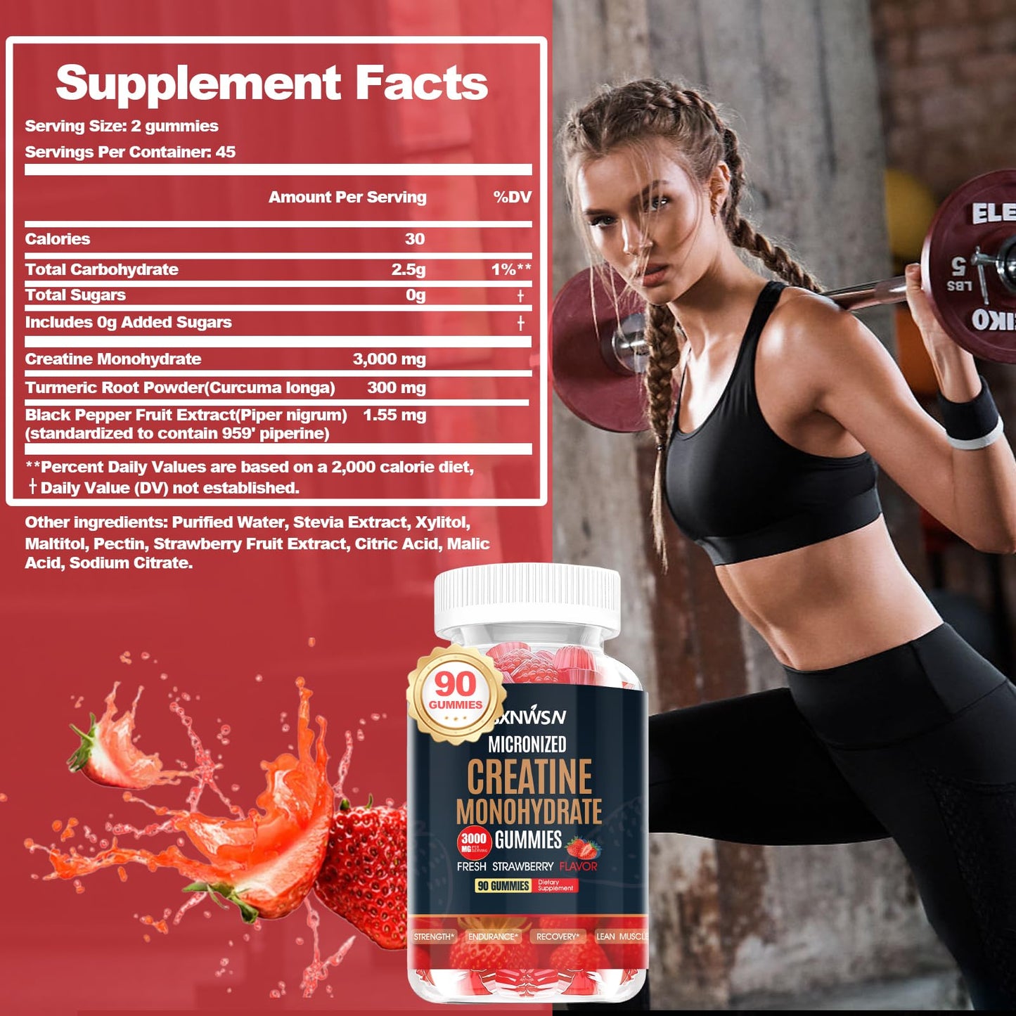 SXNWSN Creatine Monohydrate Gummies, 90 Count