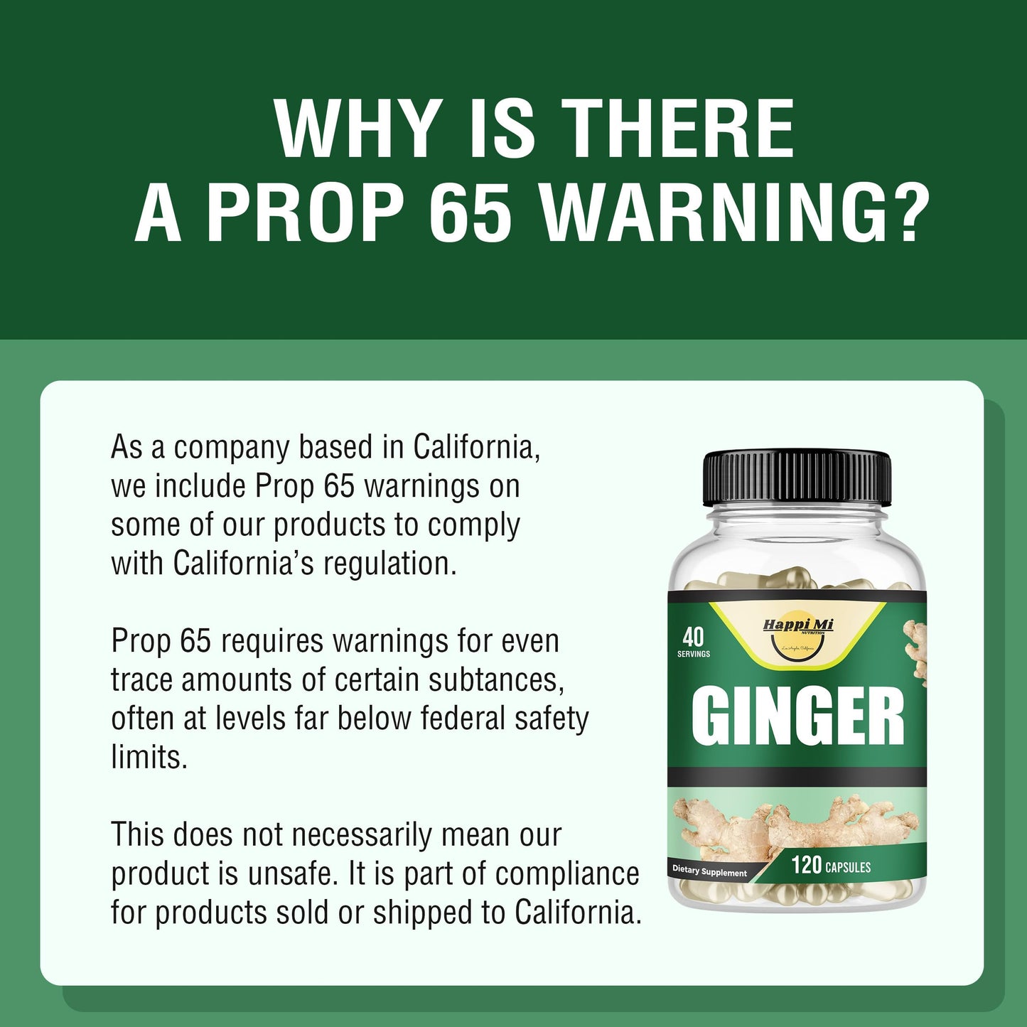 Happi Mi Nutrition Ginger Root Capsules Made with Organic Ginger Root Powder 2500mg per Serving, 120 Count